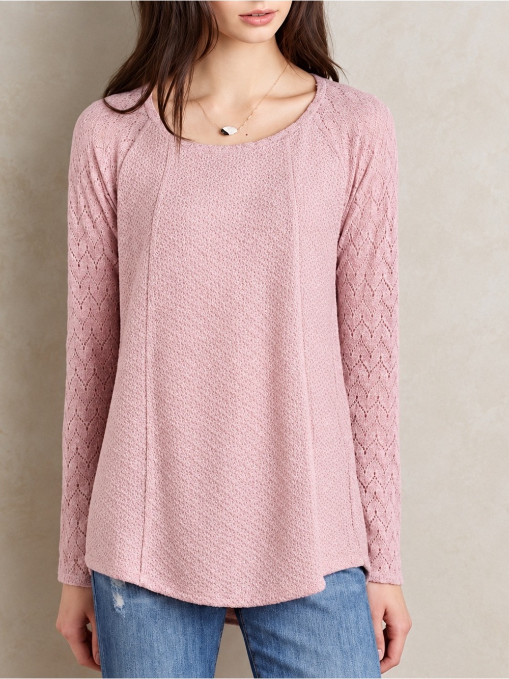 Anthropologie One September Lace Knit Sweater Blush Pink Heritage Boho XS